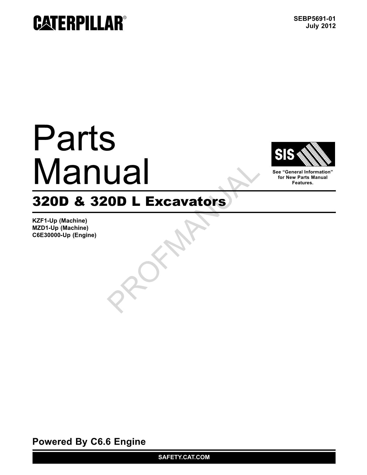 Caterpillar 320D 320D L Excavator Parts Catalog Manual