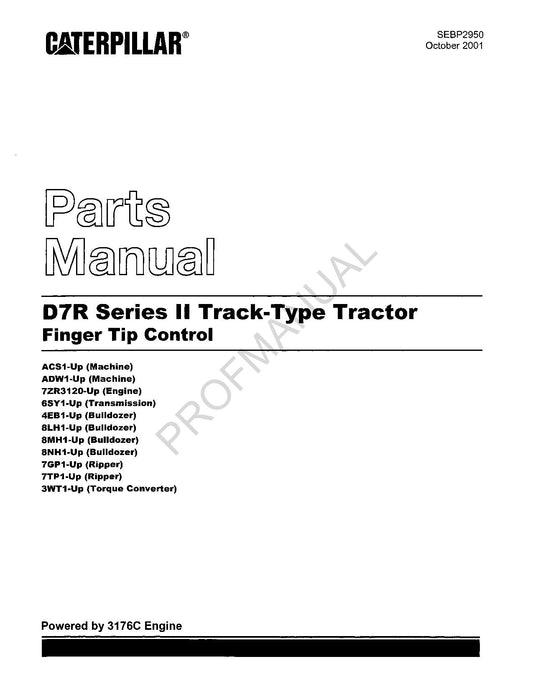 Catalogue de pièces détachées pour tracteur à chenilles Caterpillar Cat D7R série II SEBP2950