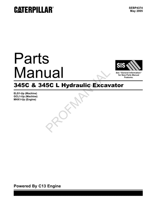 Caterpillar Cat 345C 345C L Excavator Parts Catalog Manual SEBP4374