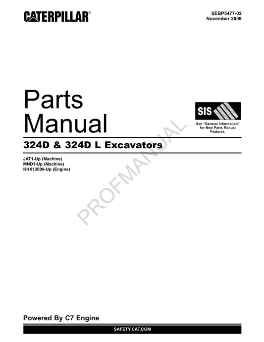 Caterpillar Cat 324D 324D L Excavator Parts Catalog Manual SEBP5477