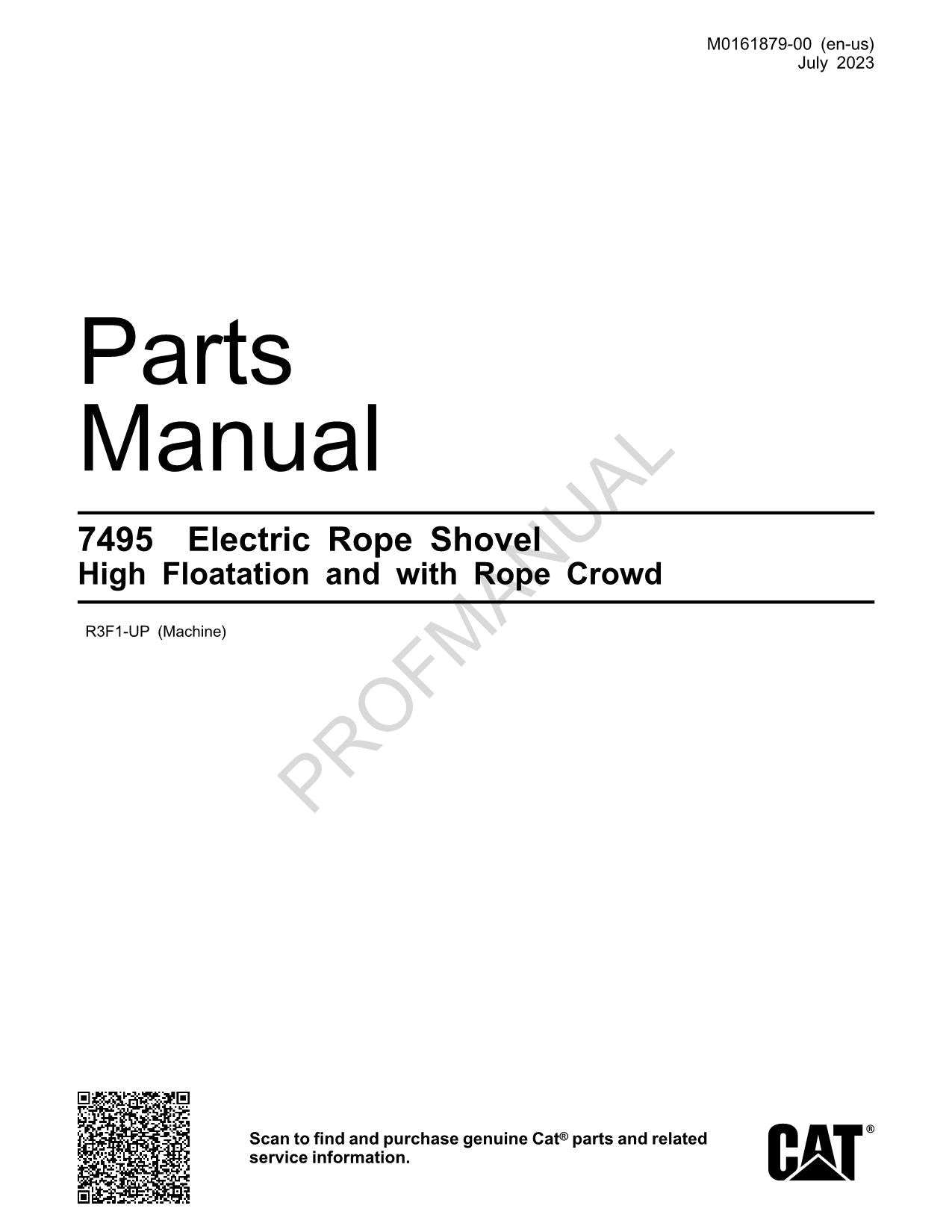 Caterpillar Cat 7495 Electric Rope Shovel High Floatation Parts Catalog Manual