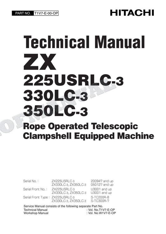 HITACHI ZX225USRLC-3 ZX330LC-3 ZX350LC-3 Clamshell Service Manual