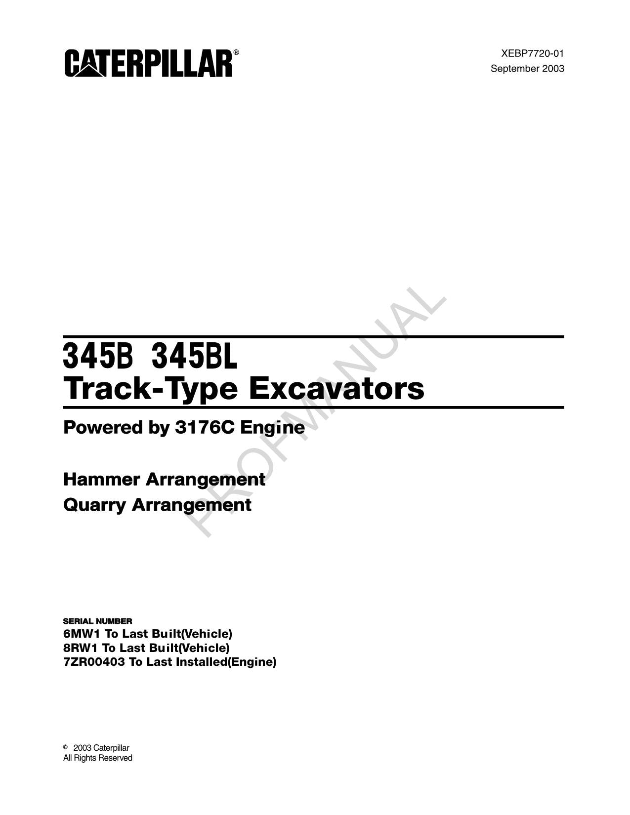 Caterpillar 345B 345B L Kettenbagger Hammer Quarry Ar Teilekatalog Handbuch