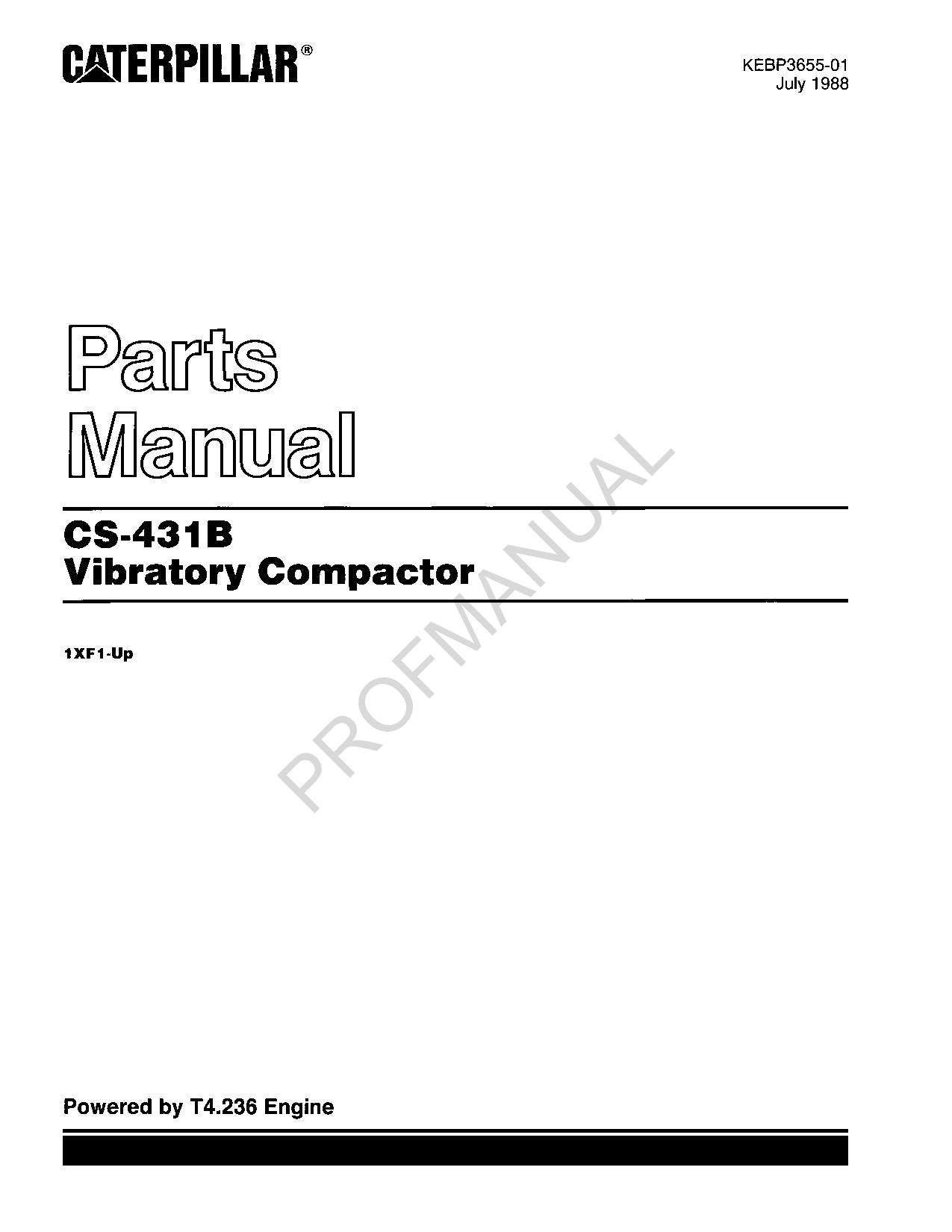 Caterpillar Cat CS 431B Vibratory Compactor Parts Catalog Manual