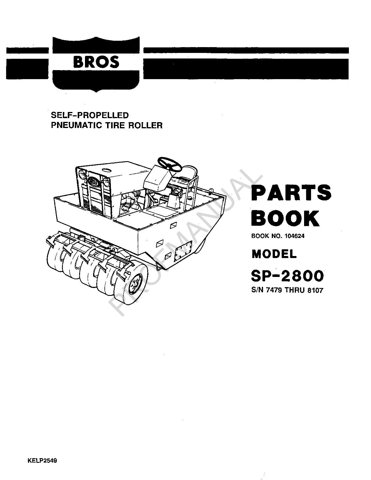 Caterpillar Cat Bros SP 2800 Self Propelled Tire Roller Parts Catalog Manual