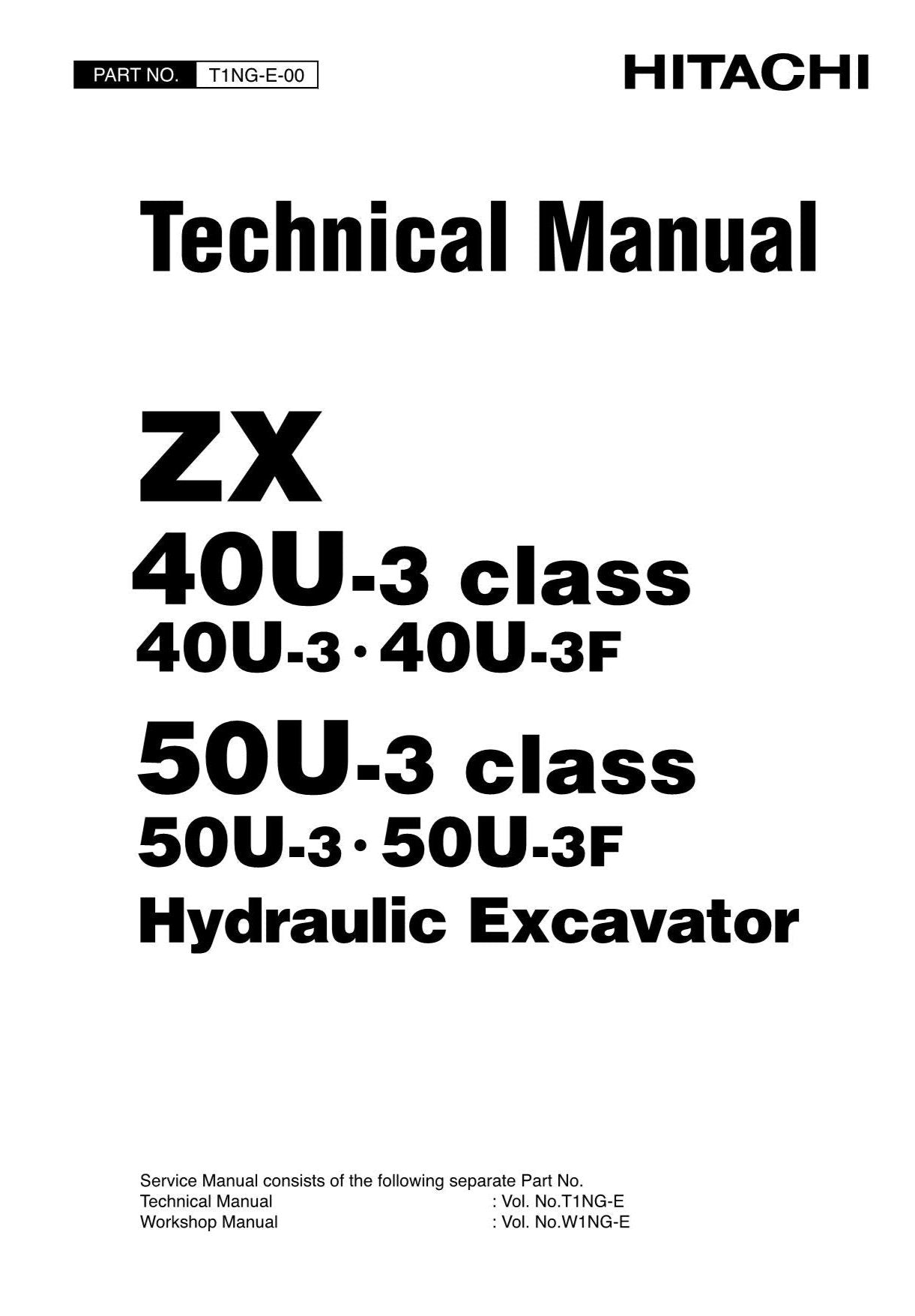 Hitachi ZX40U-3 ZX40U-3F ZX50U-3.ZX50U-3F Excavator Service Manual with Schemes