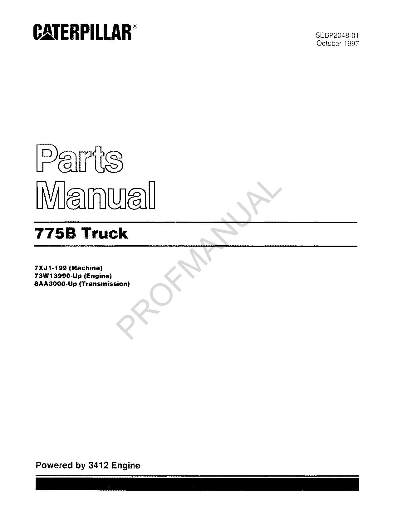 Caterpillar Cat 775B Off Highway Truck Parts Catalog Manual SEBP2048