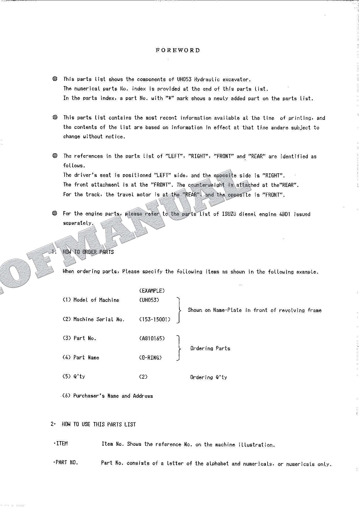 HITACHI UH053 Excavator Parts Catalog Manual EP153-1-1