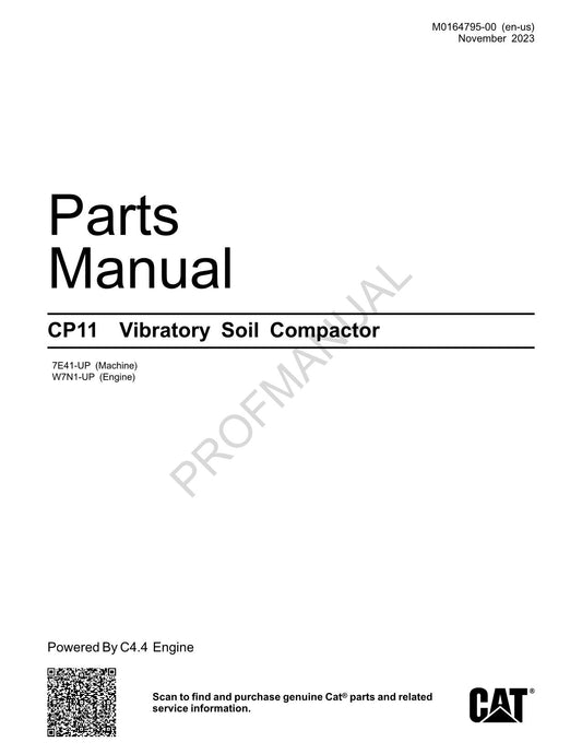 Caterpillar Cat CP11 Vibratory Soil Compactor Parts Catalog Manual M0164795