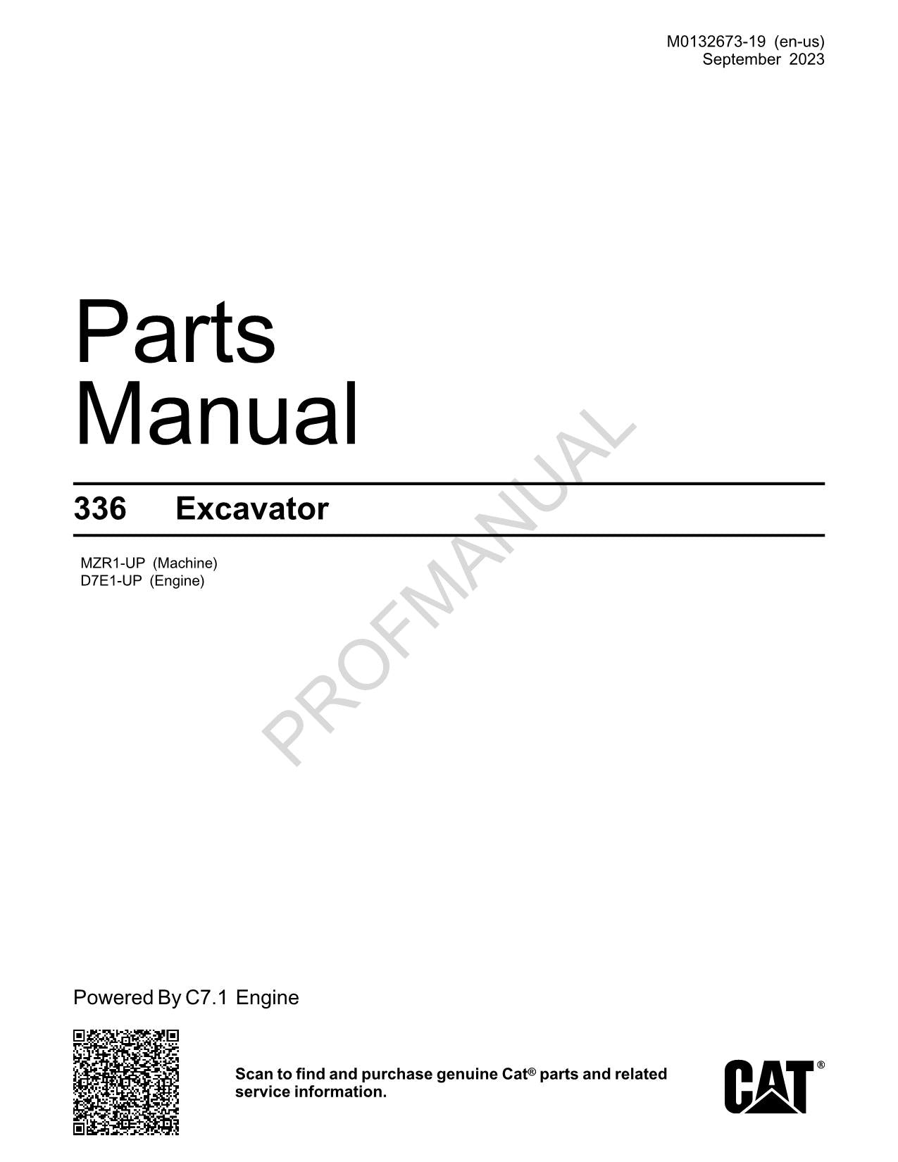 Caterpillar Cat 336 Bagger Teilekatalog Handbuch Ser. D7E1-UP MZR1-UP