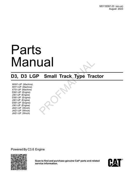 Caterpillar Cat D3 D3 LGP Small Track Type Tractor Parts Catalog Manual M0118397