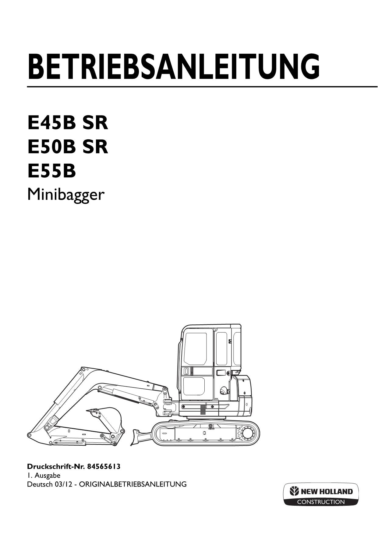 New Holland E45B SR E50B SR E55B Bagger Manuel d'instructions