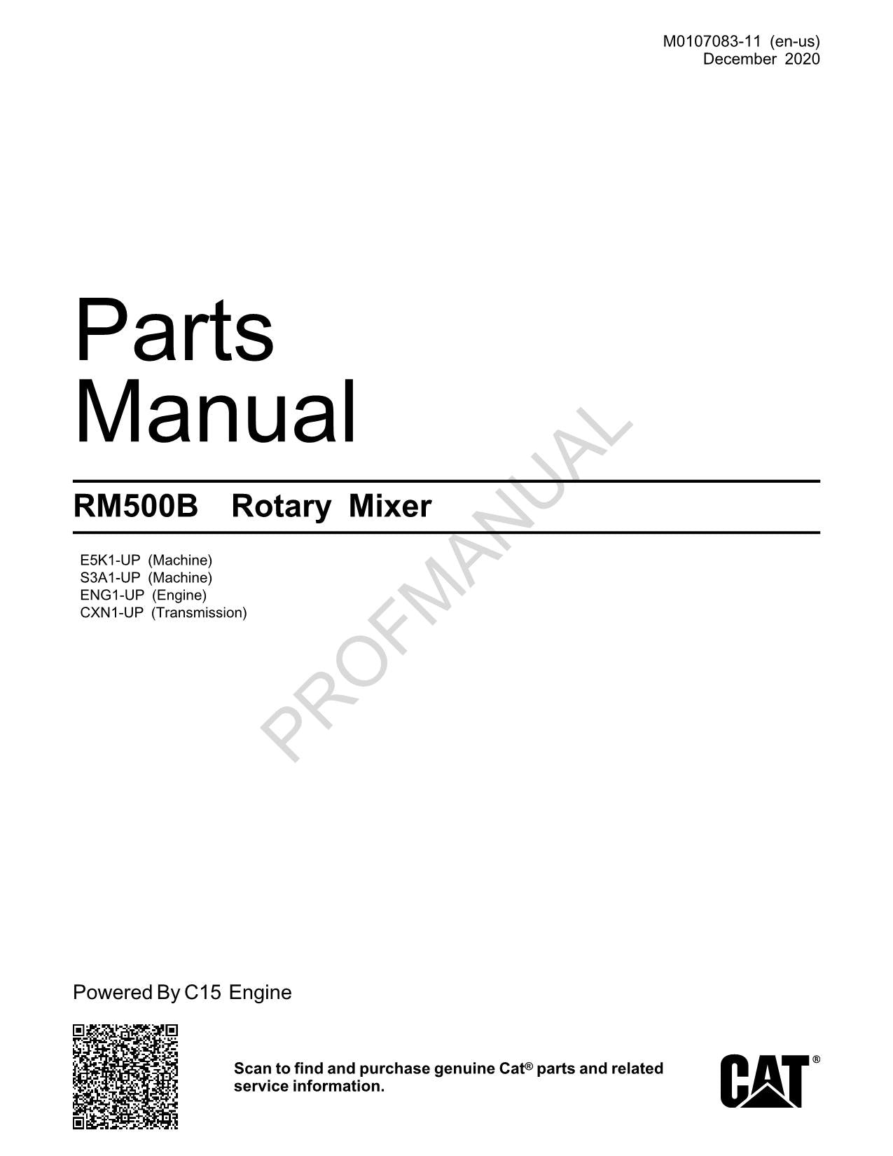 Caterpillar Cat RM500B Rotary Mixer Road Reclaimer Parts Catalog Manual