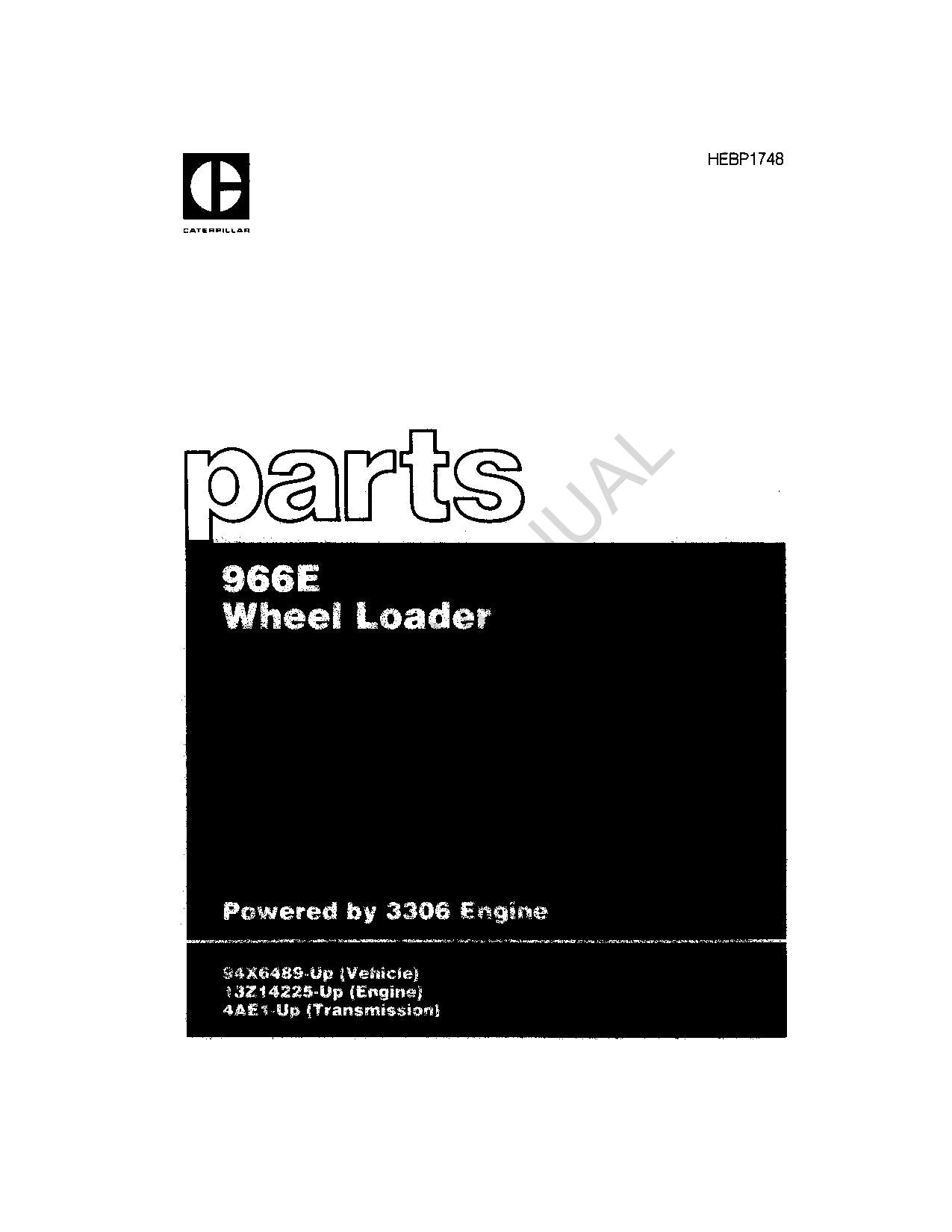 Caterpillar Cat 966E Whell Loader Parts Parts Catalog Manual HEBP1748