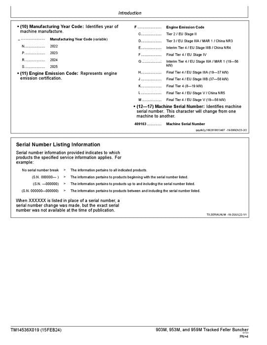 JOHN DEERE 903M 953M 959M BUNCHER OPERATION TEST TECHNICAL MANUAL TM14536X019