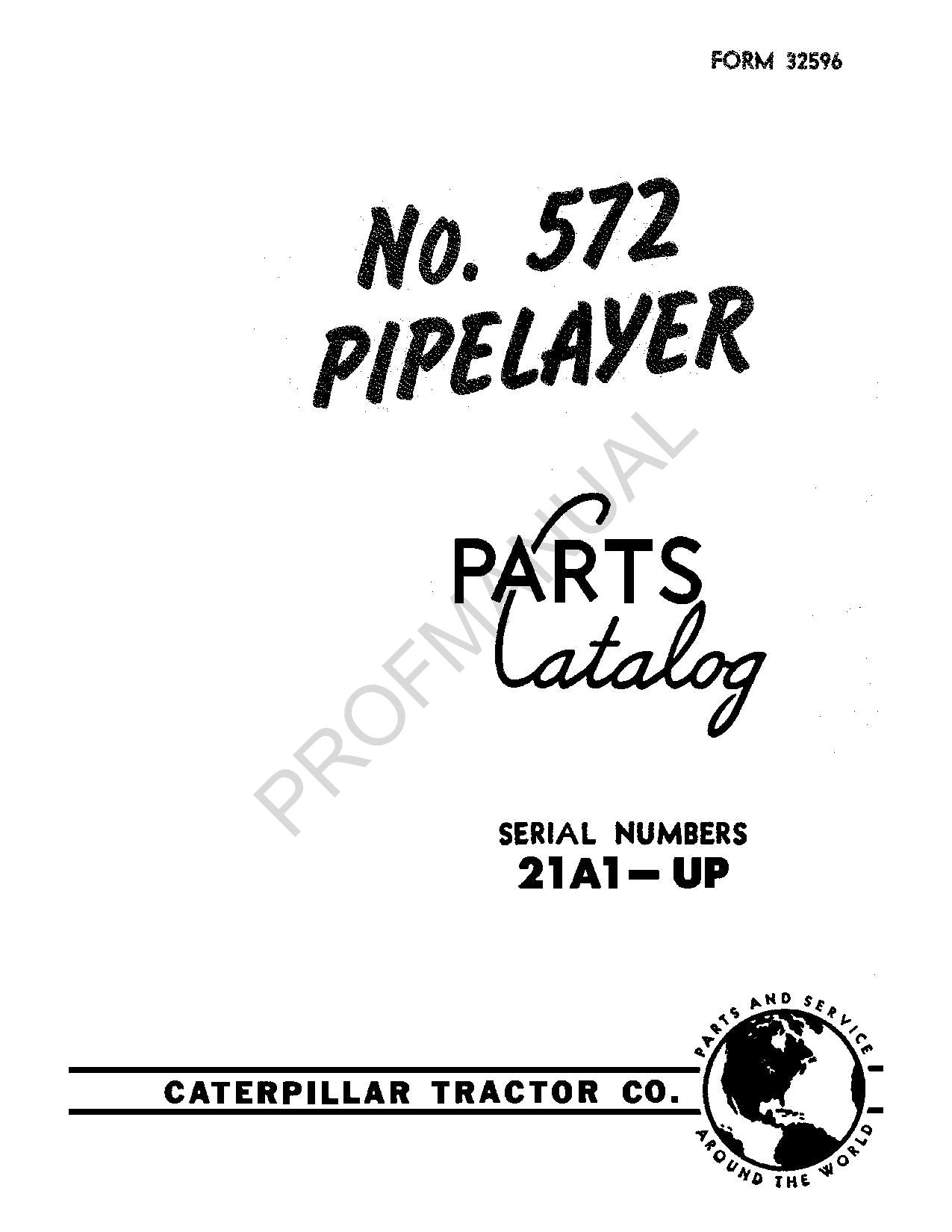 Caterpillar 572 Rohrleger-Ersatzteilkatalog, Handbuch, Serie 21A1, Up