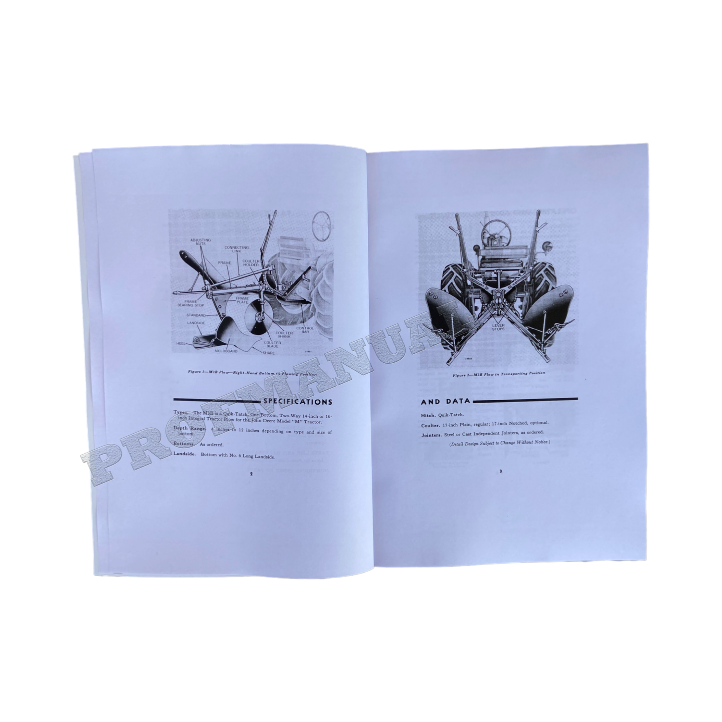 JOHN DEERE ONE-BOTTOM 2-WEGE-INTEGRALPFLUG M3B M MC MT TRAKTOR-BETRIEBSHANDBUCH