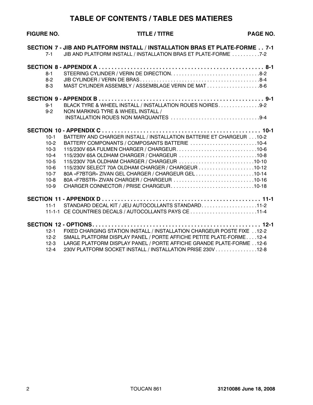 TOUCAN 861 Vertical Lift Parts Catalog Manual Multi languages