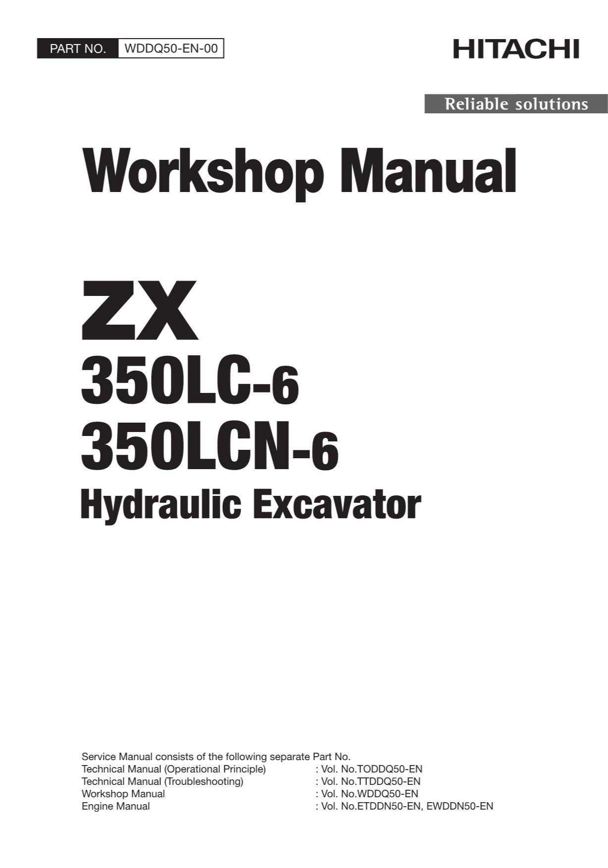 Hitachi ZX350LC-6 ZX350LCN-6 Excavator Workshop Service manual WDDQ50-EN-00