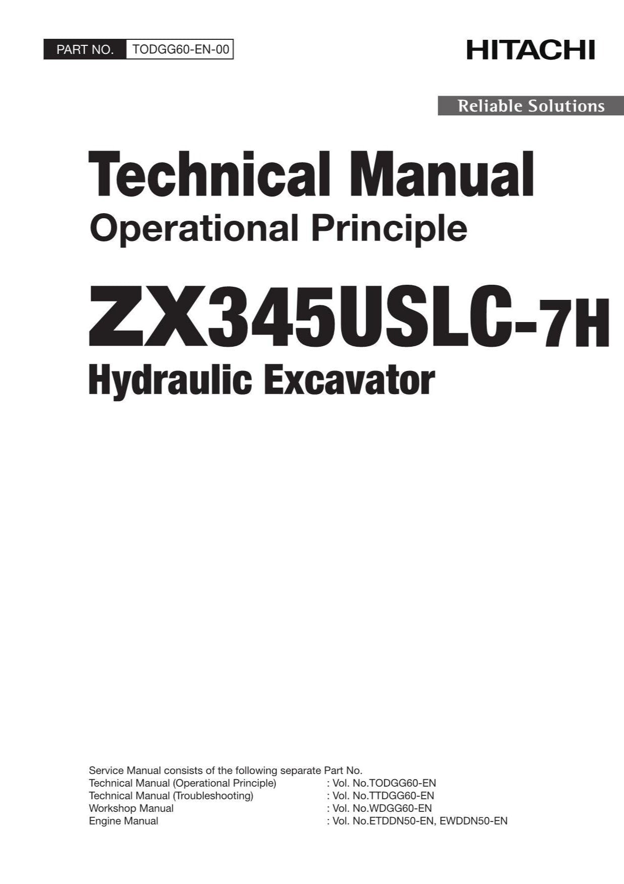 Hitachi ZX345USLC-7H Excavator Operational Principle Service manual