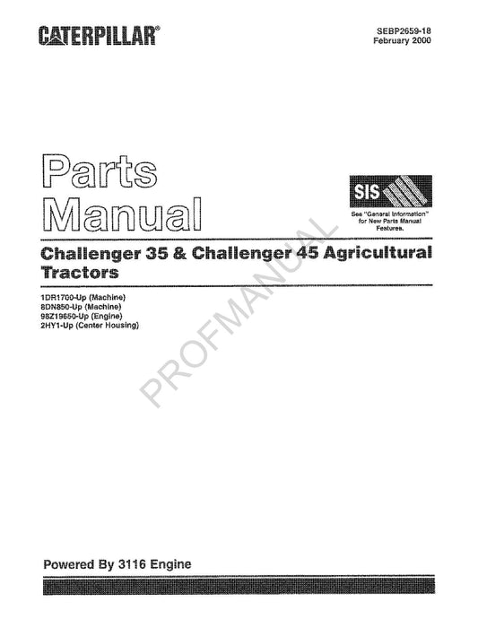 Caterpillar Challenger 35 45 Agricultural Tractor Parts Catalog Manual SEBP2659