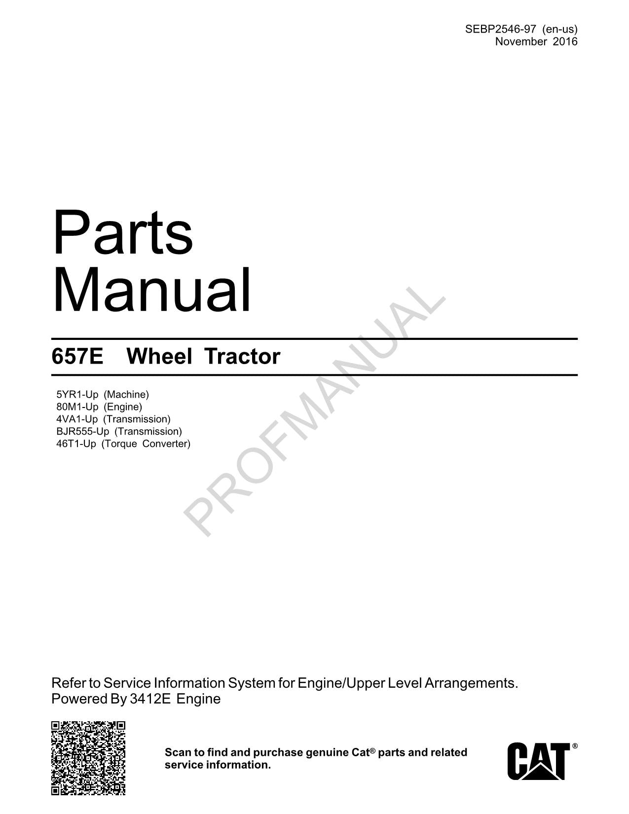 Caterpillar Cat 657E Wheel Tractor PP Parts Catalog Manual