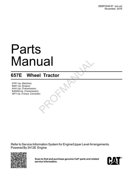 Caterpillar Cat 657E Wheel Tractor PP Parts Catalog Manual