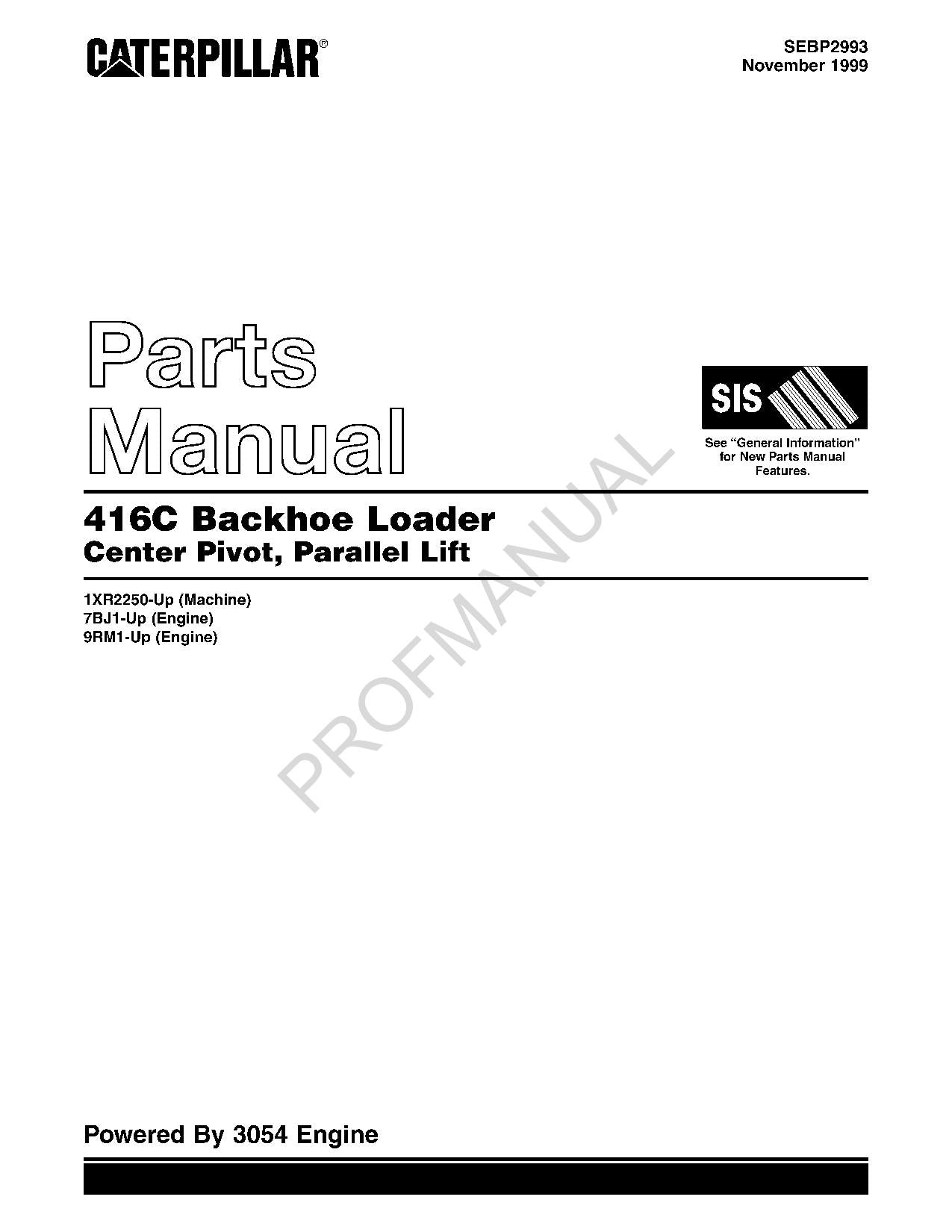 Caterpillar Cat 416C Backhoe Loader Center Pivot Parts Catalog Manual SEBP2993