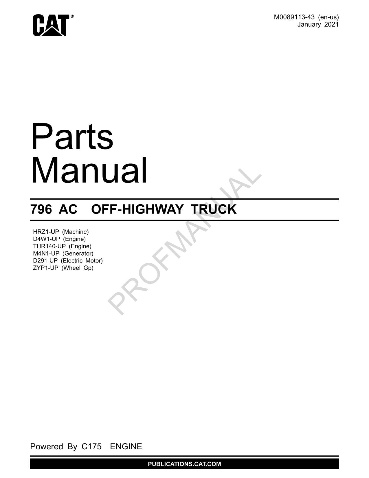 Caterpillar Cat 796 AC Off Highway Truck Parts Catalog Manual