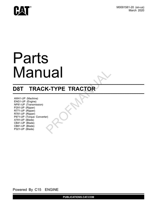 Caterpillar Cat D8T Track Type Tractor Parts Catalog Manual ser AW41-Up