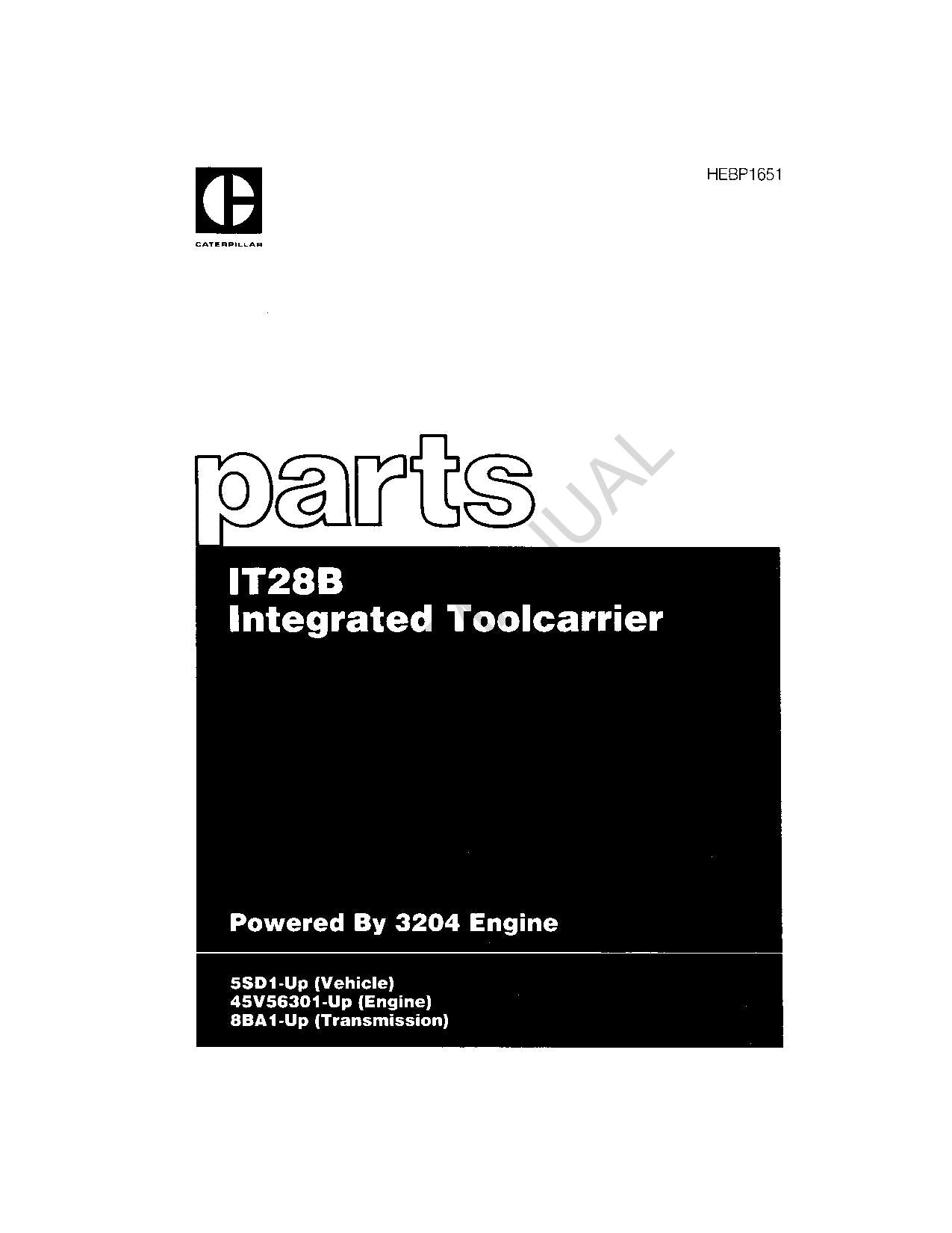 Caterpillar Cat IT28B Integrated Toolcarrier Parts Catalog Manual HEBP1651