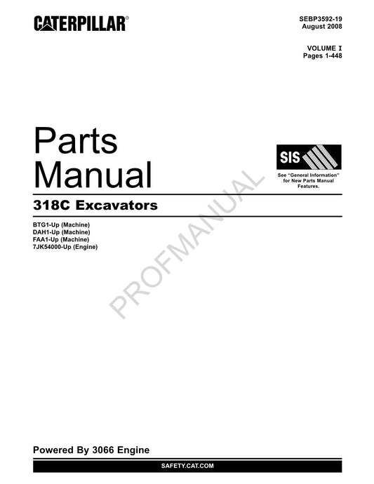 Caterpillar Cat 318C Excavator Parts Catalog Manual