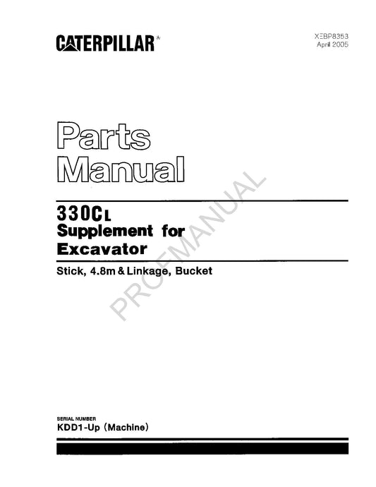 Caterpillar Cat 330C L Supplement Excavator Parts Catalog Manual XEBP8353