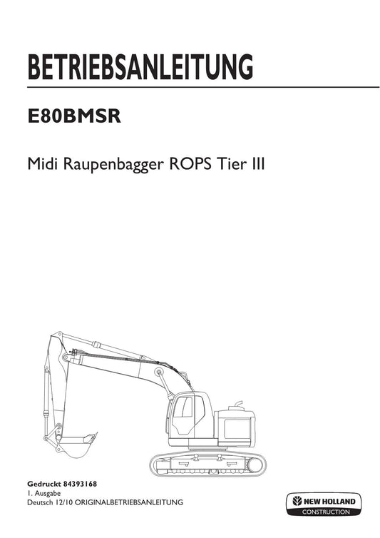 New Holland E80BMSR Bagger Manuel d'instructions