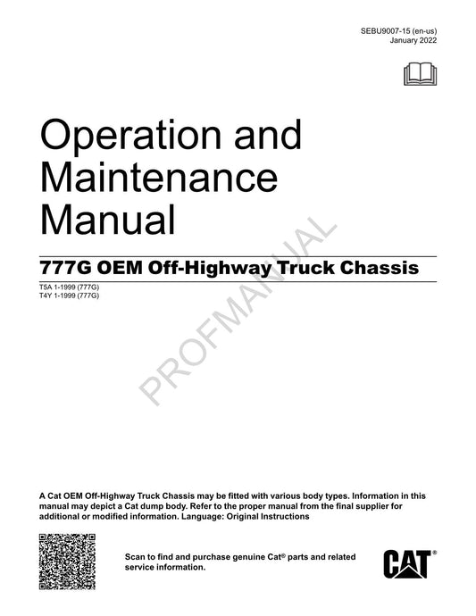 Caterpillar Cat 777G OEM Off Highway Truck Operators Maintenance Manual SEBU9007