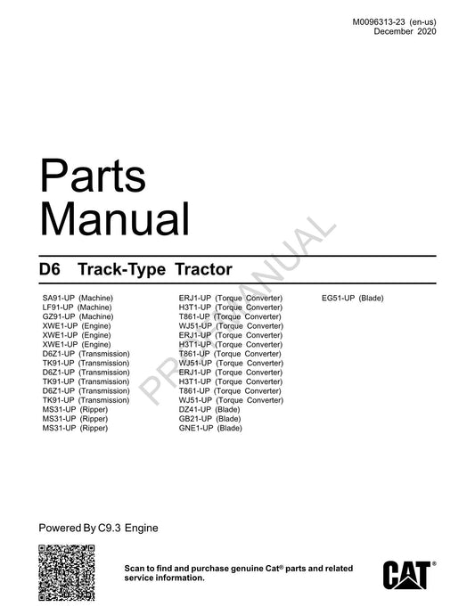 Caterpillar Cat D6T Track Type Tractor Parts Catalog Manual M0096313