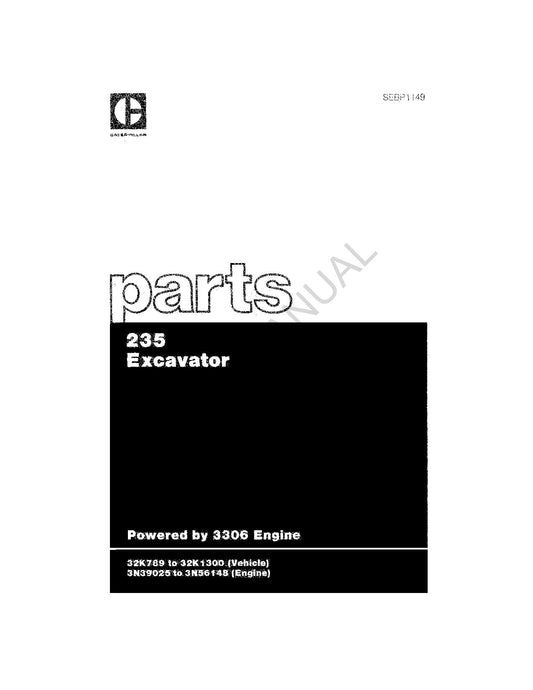 Caterpillar Cat 235 Excavator Parts Catalog Manual