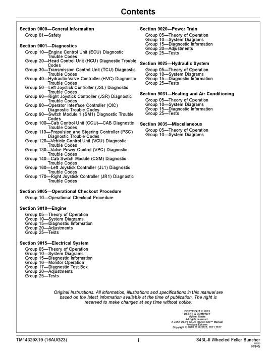 JOHN DEERE 843L-II WHEELED FELLER BUNCHER OPERATION TEST TECHNICAL MANUAL