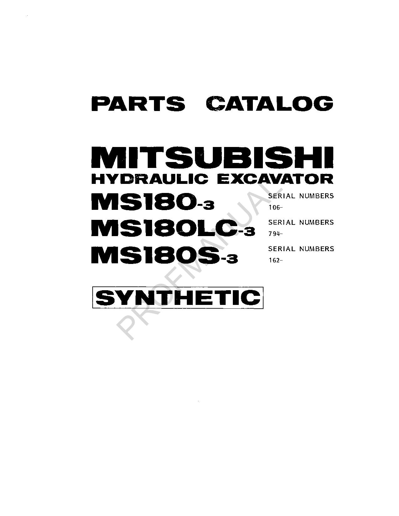 Caterpillar Mitsubishi Excavator MS180 3 MS180LC 3 MS180S 3 Parts Catalog Manual