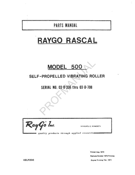 Caterpillar Cat Raygo Rascal 500 Self Propelled Roller Parts Catalog Manual