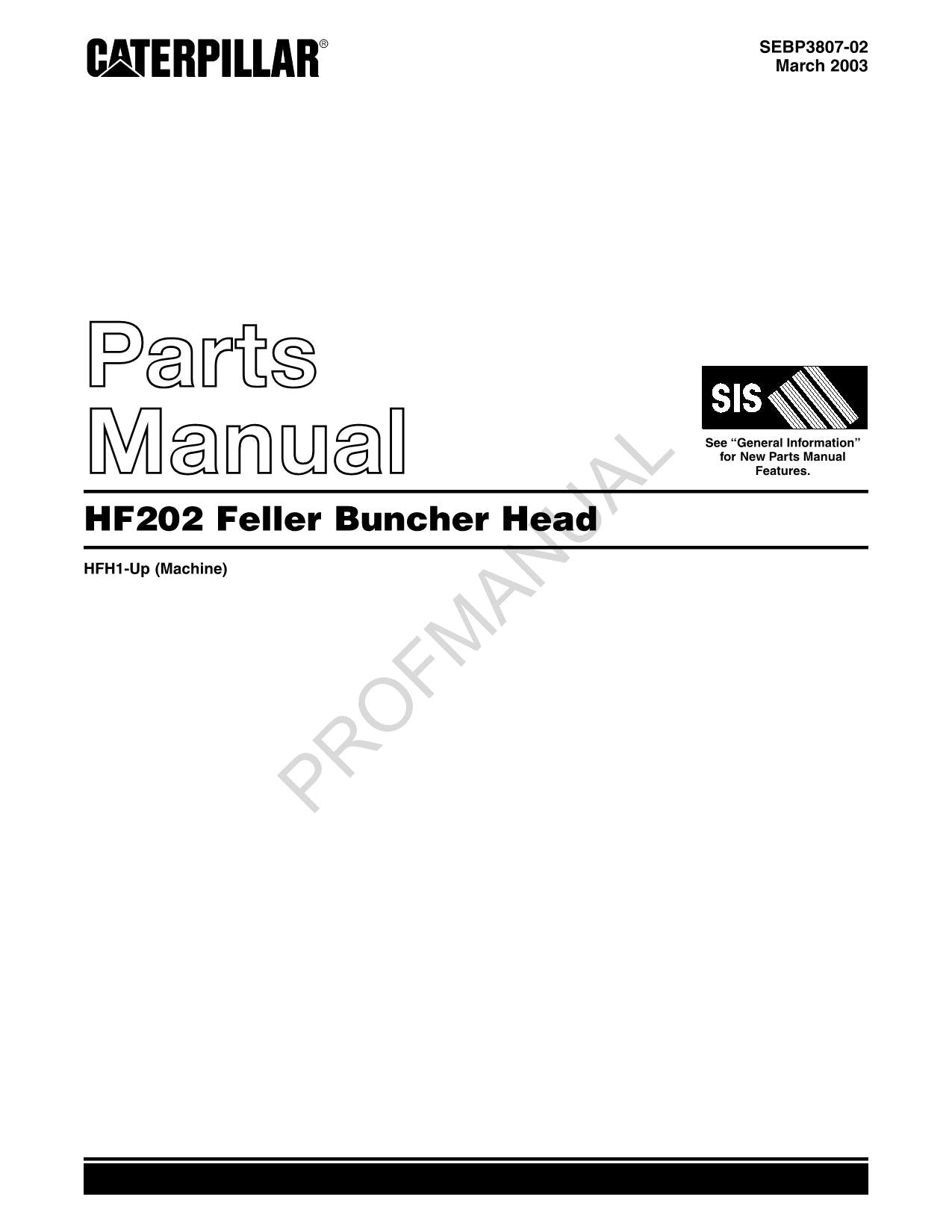 Caterpillar Cat HF202 Feller Buncher Head Parts Catalog Manual