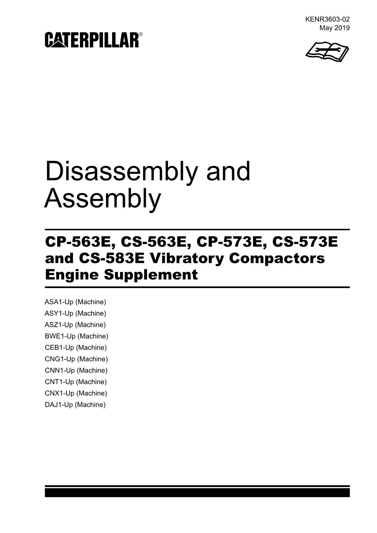 Caterpillar CP-563E CS-563E Compactor Engine Suppl Disassem Assem Service Manual