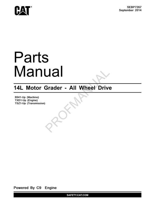 Caterpillar Cat 14L Motor Grader All Wheel Drive Parts Catalog Manual SEBP7267