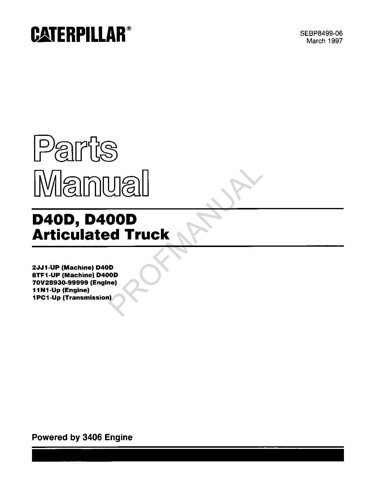 Caterpillar Cat D40D D400D Articulated Truck Parts Catalog Manual