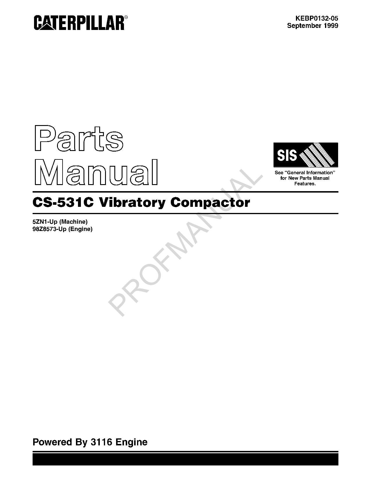 Caterpillar Cat CS 531C Vibratory Compactor Parts Catalog Manual KEBP0132