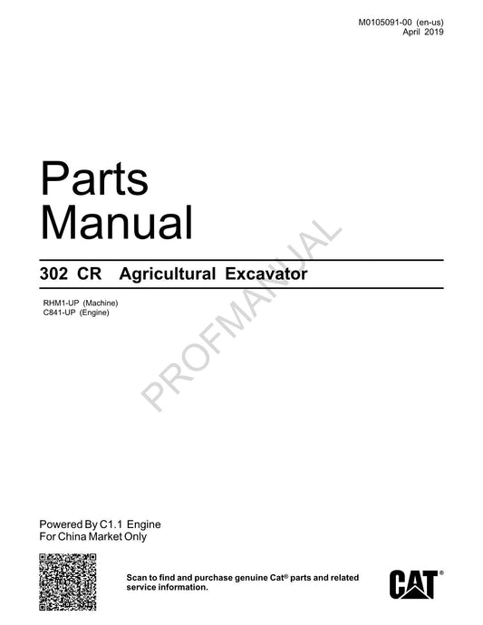 Manuel du catalogue des pièces détachées pour excavatrice agricole Caterpillar Cat 302 CR