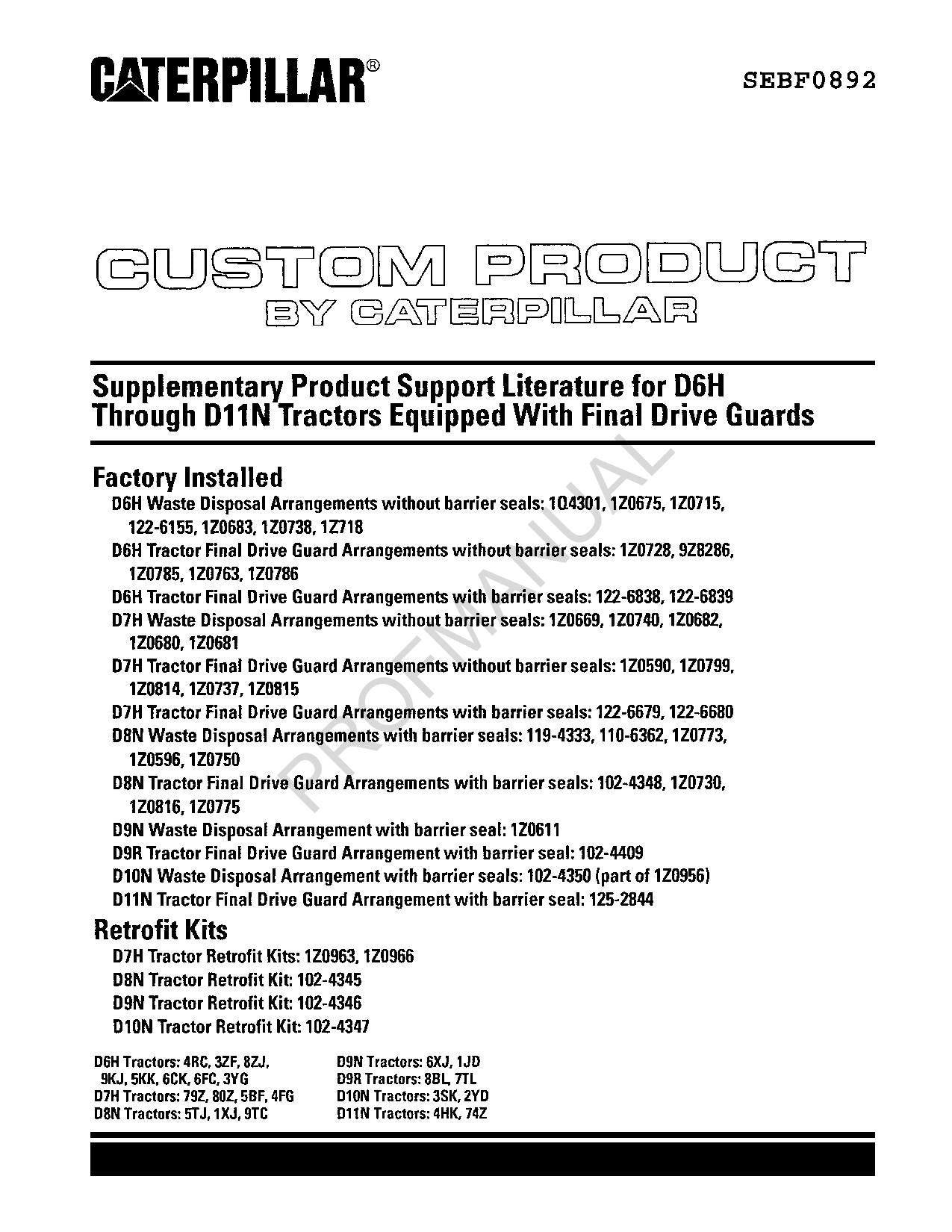 Manuel du catalogue des pièces détachées pour tracteurs Caterpillar Cat Supplément D6H à D11N