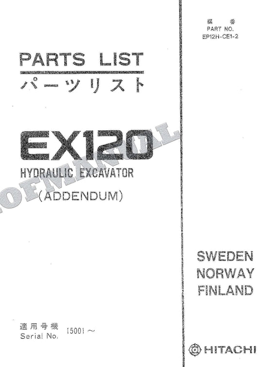 HITACHI EX120 ADDENDUM SWEDEN NORWAY FINLAND Excavator Parts Catalog Manual