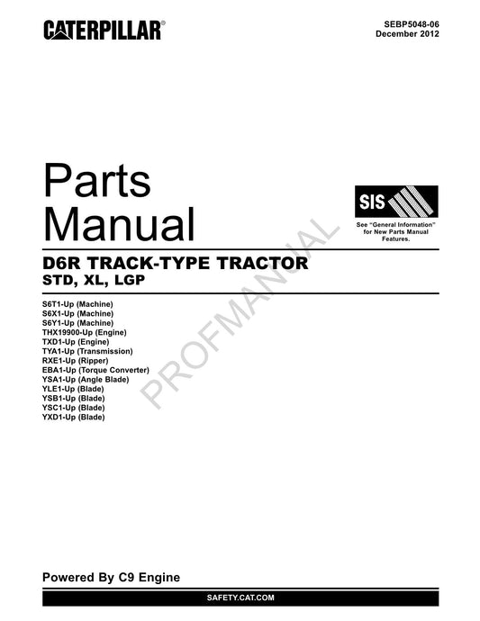 Catalogue de pièces détachées pour tracteur à chenilles Caterpillar Cat D6R STD XL LGP SEBP5048