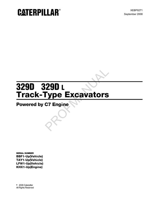 Caterpillar Cat 329D 329D L Track Type Excavator Parts Catalog Manual